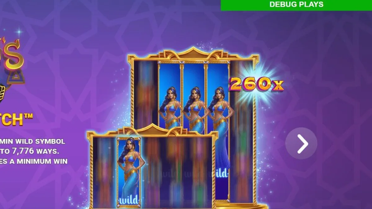 Tampilan visual slot Jazmin’s Wild Ways Smash Pots dengan nuansa Arabian yang mewah.
